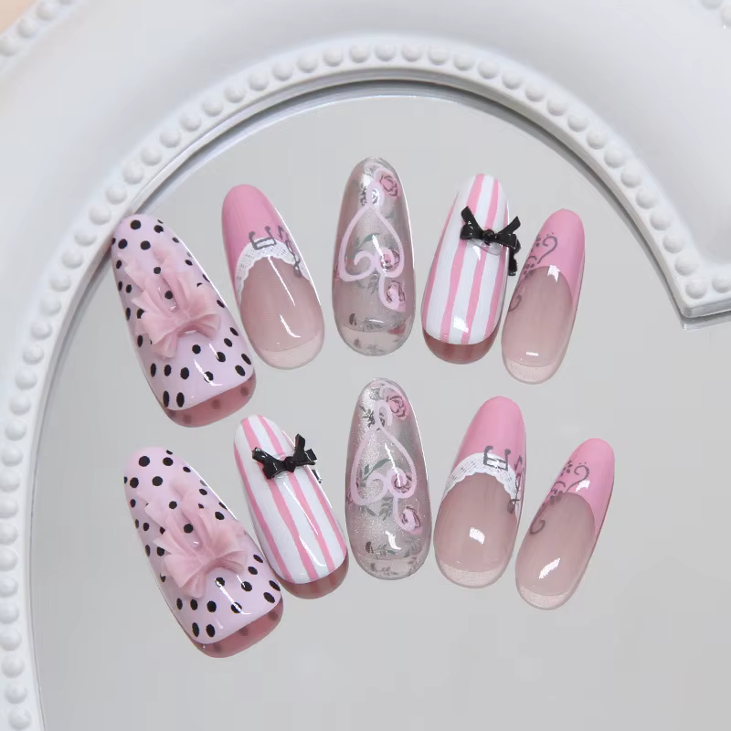30 faux ongles roses press-on