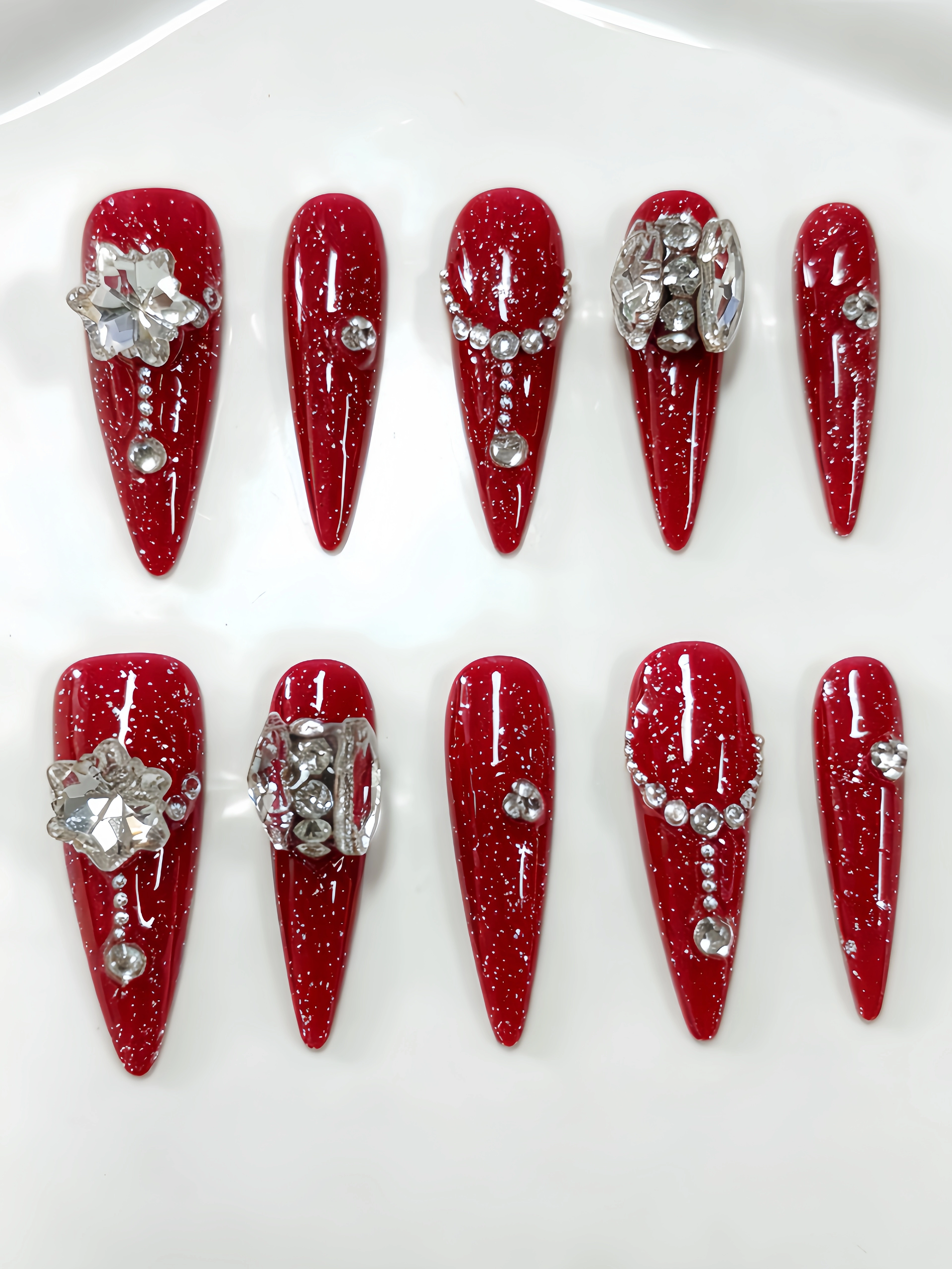 10 faux ongles longs en forme de larme