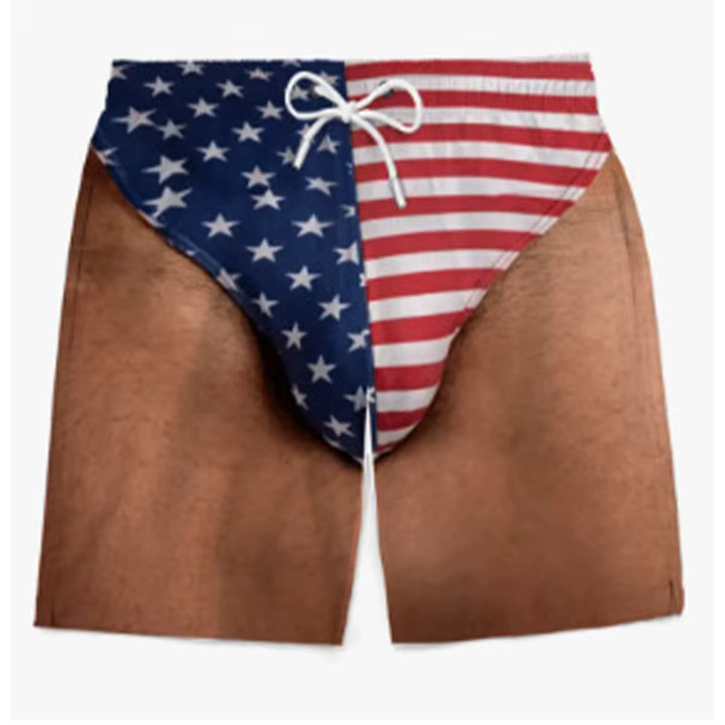 Caleçons fantaisie drôles avec drapeau américain, shorts de plage 3D, jambes poilues réalistes, nouveauté, costume patriotique du 4 juillet, cadeaux amusants pour fête de piscine estivale