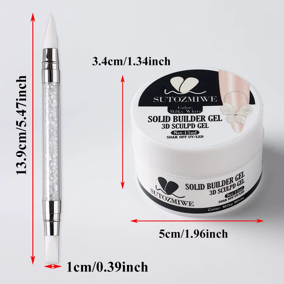 Gel à ongles sculptant solide blanc laiteux de 15ML avec un stylo sculpté 3D Gel de constructeur d'extension Non