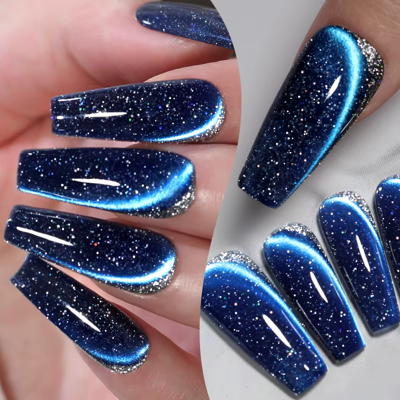 BORN PRETTY Vernis à ongles gel magnétique chat bleu pailleté 10 ml