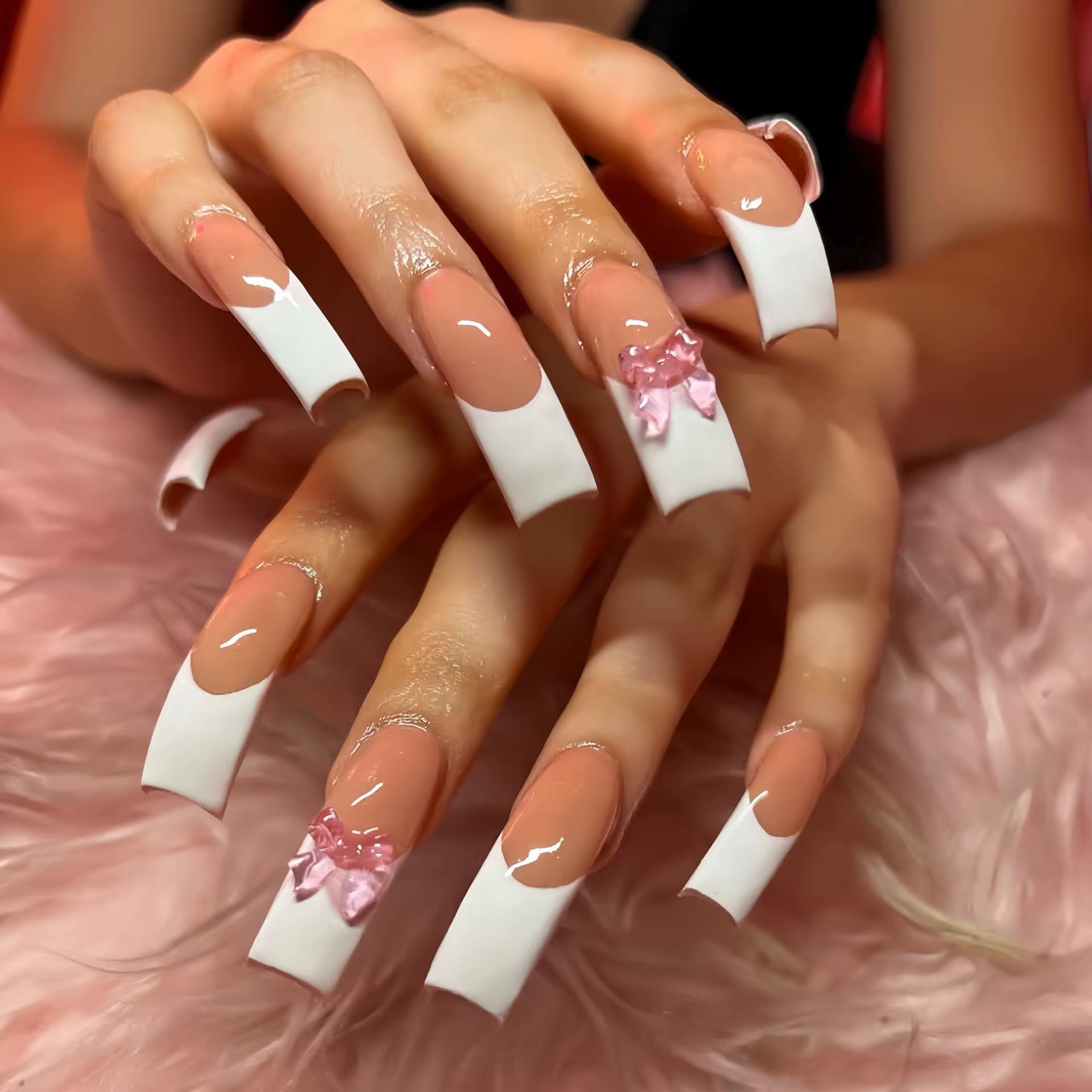 20 pièces mode courbe carré faux ongles Art Simple blanc français longs
