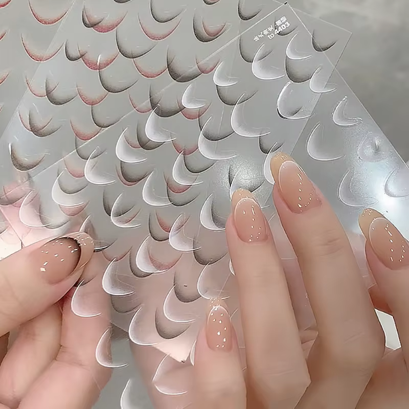 [GLOW] 1 feuille mode français dégradé Nail Art autocollants mince noir blanc ligne presse sur ongles décalcomanies manucure décorations bricolage