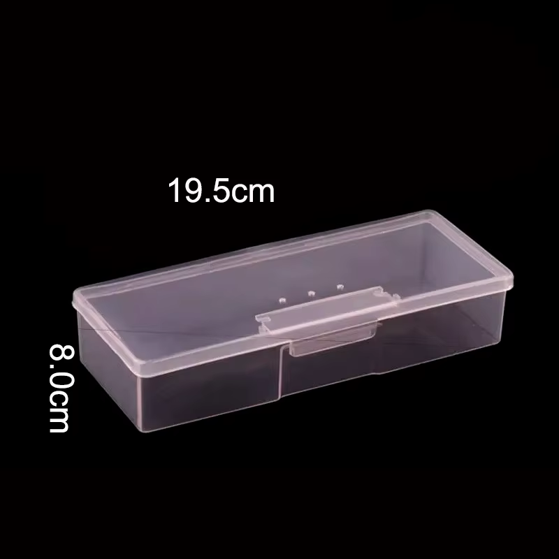 Nail Art Empty Storage Box Rectangle Plastic White Transparent Buffer Grinding Files