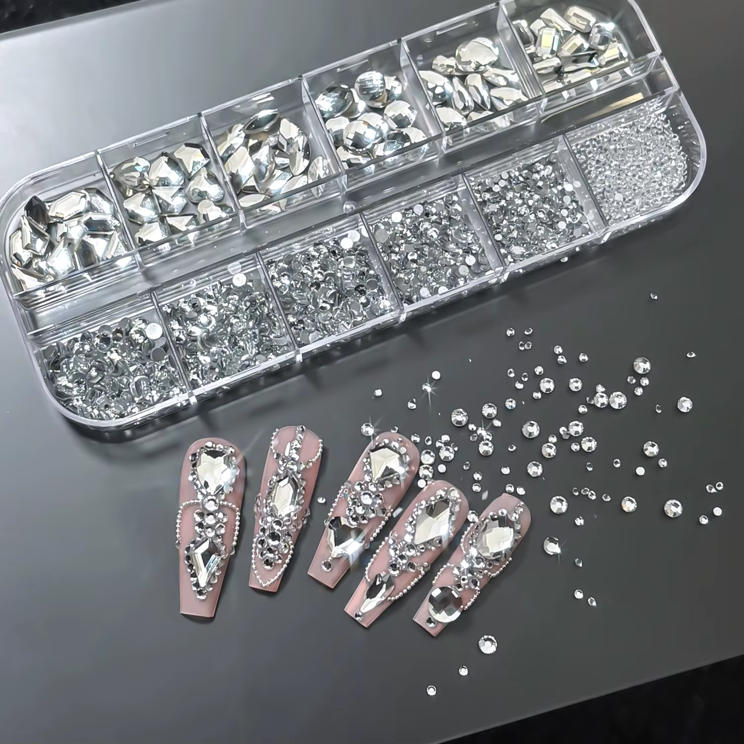 1 boîte de strass transparents brillants pour ongles SS6-SS16