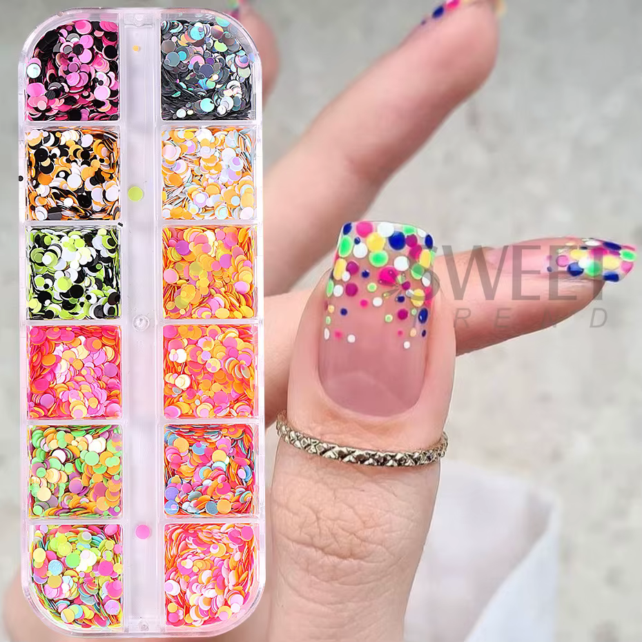 12 grilles fluorescentes rondes paillettes ongles