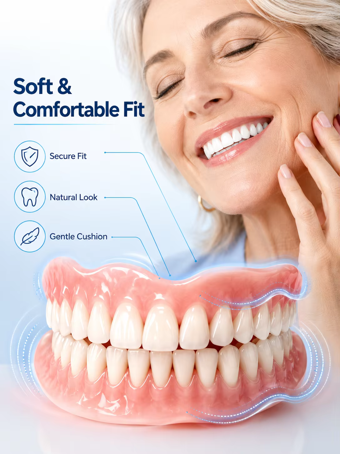 Prothèses dentaires, dents artificielles, pose instantanée, aspect naturel, ajustement confortable pour les dents manquantes chez les adultes, obtenez votre sourire.
