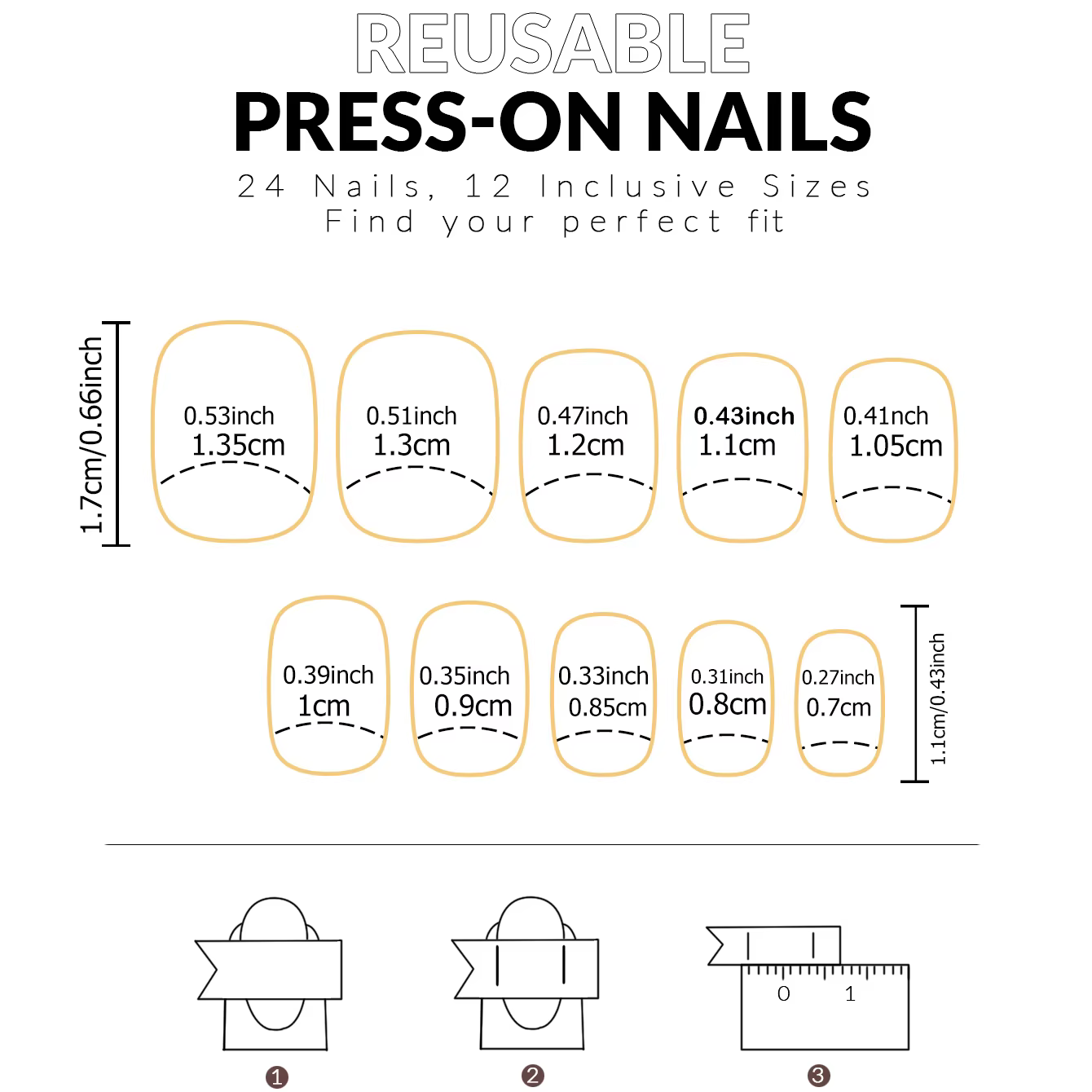 Faux ongles français courts et carrés pressés