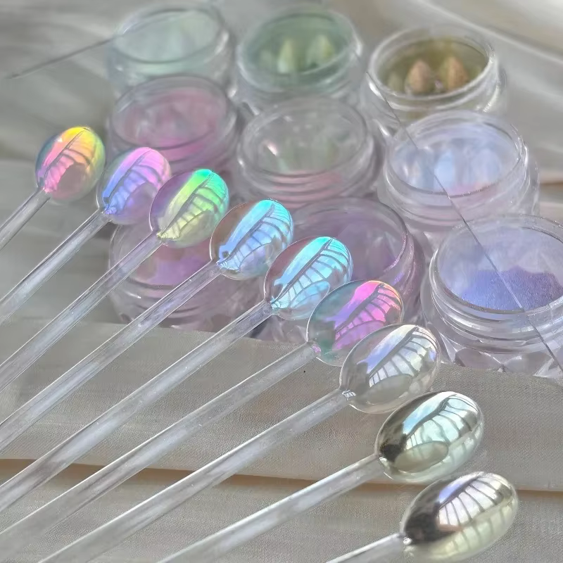 9 couleurs arc-en-ciel Aurora ciel royaume clair de lune poudre paillettes Chrome femmes Nail Art