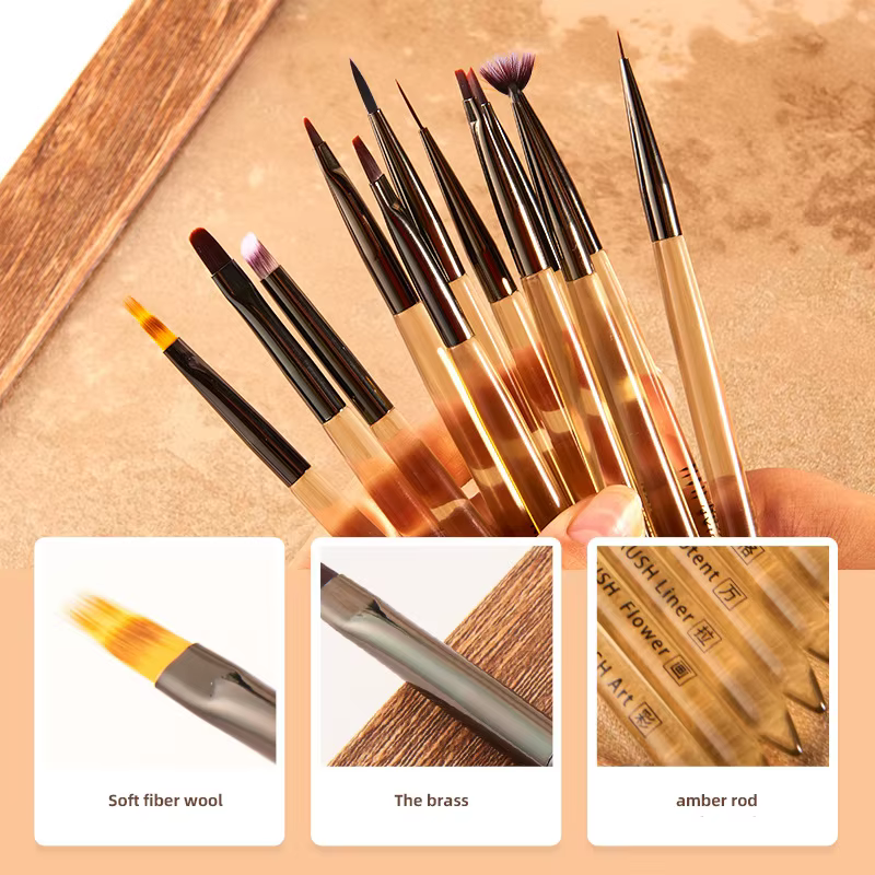 Nouveau 12 pièces ensemble de pinceaux pour Nail Art outils de Salon de manucure ambre dégradé métal UV Gel peinture