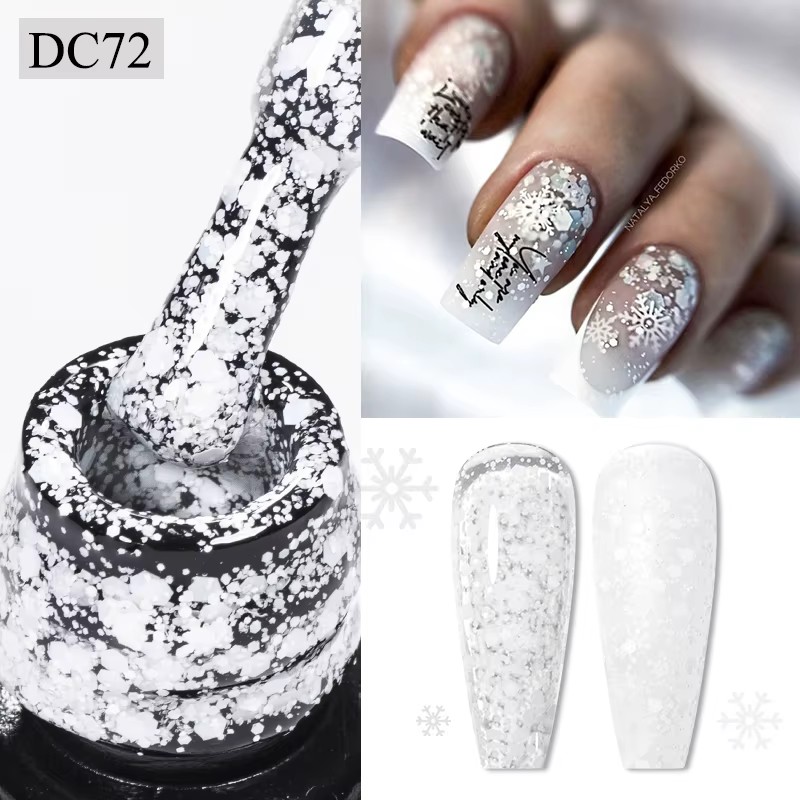 Vernis à ongles Gel flocon de neige UV LED Semi Permanent blanc laiteux rose paillettes