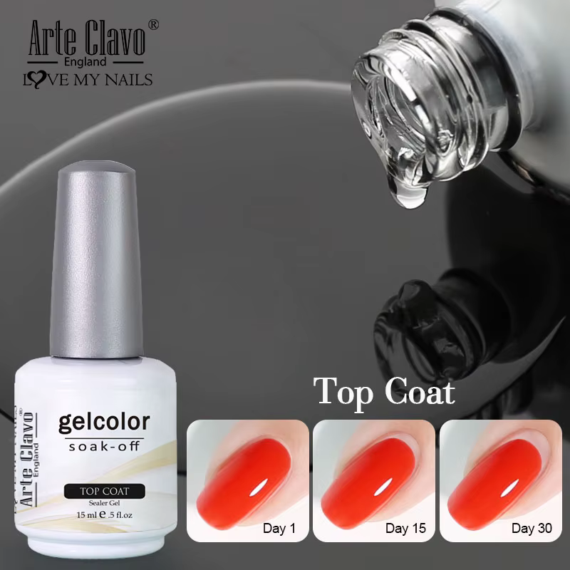 Arte Clavo Top Gel Polish 15ml Vernis Semi Permanent Fonction Gel Base Super Top Coat Transparent Gel Ongles Soak Off Gel