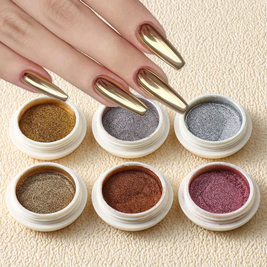 6pc or métallique miroir paillettes Nail Art poussière Rose or argent poudre UV Gel vernis Chrome frottant Pigment flocon manucure décor