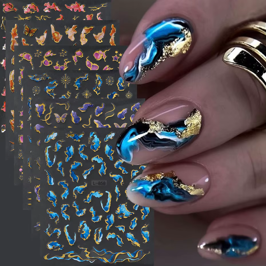 Autocollants pour ongles imprimés en marbre 3D