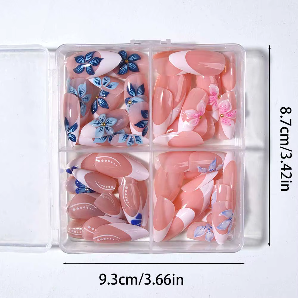 96 pièces par ensemble. Faux ongles blancs en gel 3D en forme d'amande