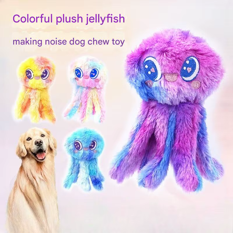 Jouet en peluche méduse colorée pour chien avec couineur, jouet à mâcher durable pour chiens de taille moyenne et grande, jeu interactif pour soulager l'ennui