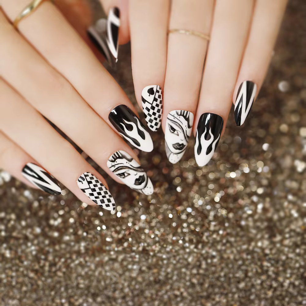 Ensemble de 24 pièces de faux ongles à pression en amande