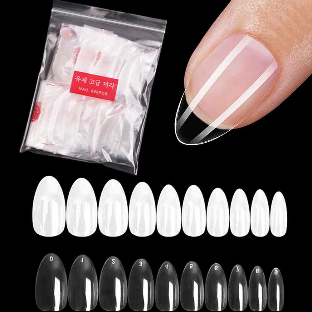 600 pièces pointes d'ongles en amande faux ongles courts presse claire sur court