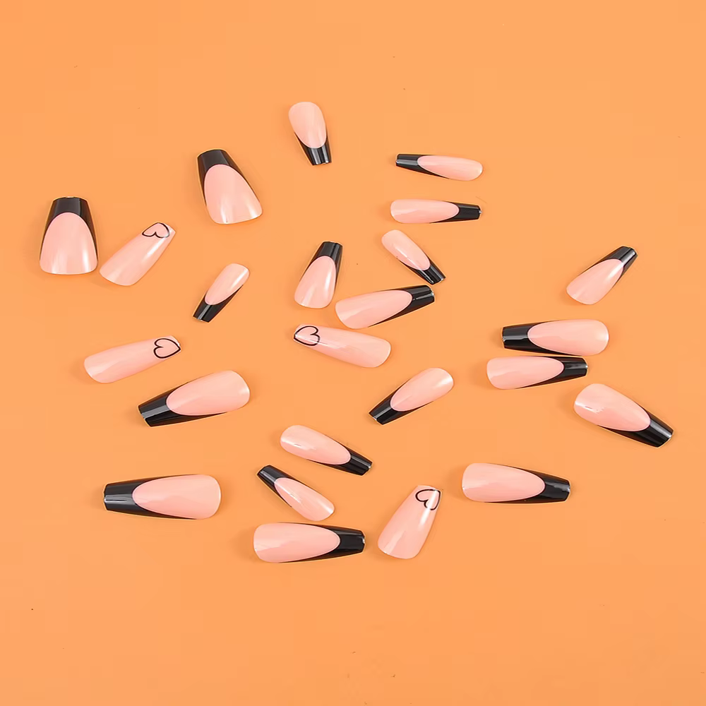 ARTAUG 24 pièces moyenne ballerine rose ongles noir pointe française presse