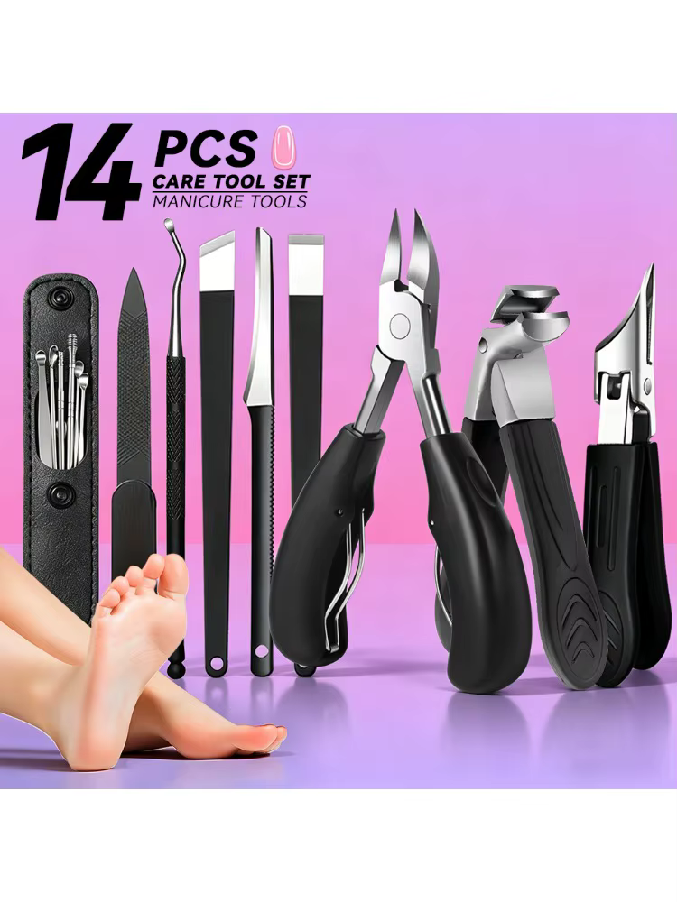Ensemble de soins des oreilles, manucure et pédicure, 14 pièces, pour un usage quotidien à la maison et pour les cadeaux de vacances. Kit complet avec coupe-ongles, outil de pédicure, limes à ongles