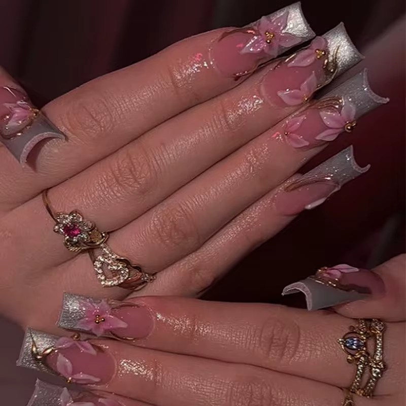 24 pièces Simple français presse sur faux ongles court carré