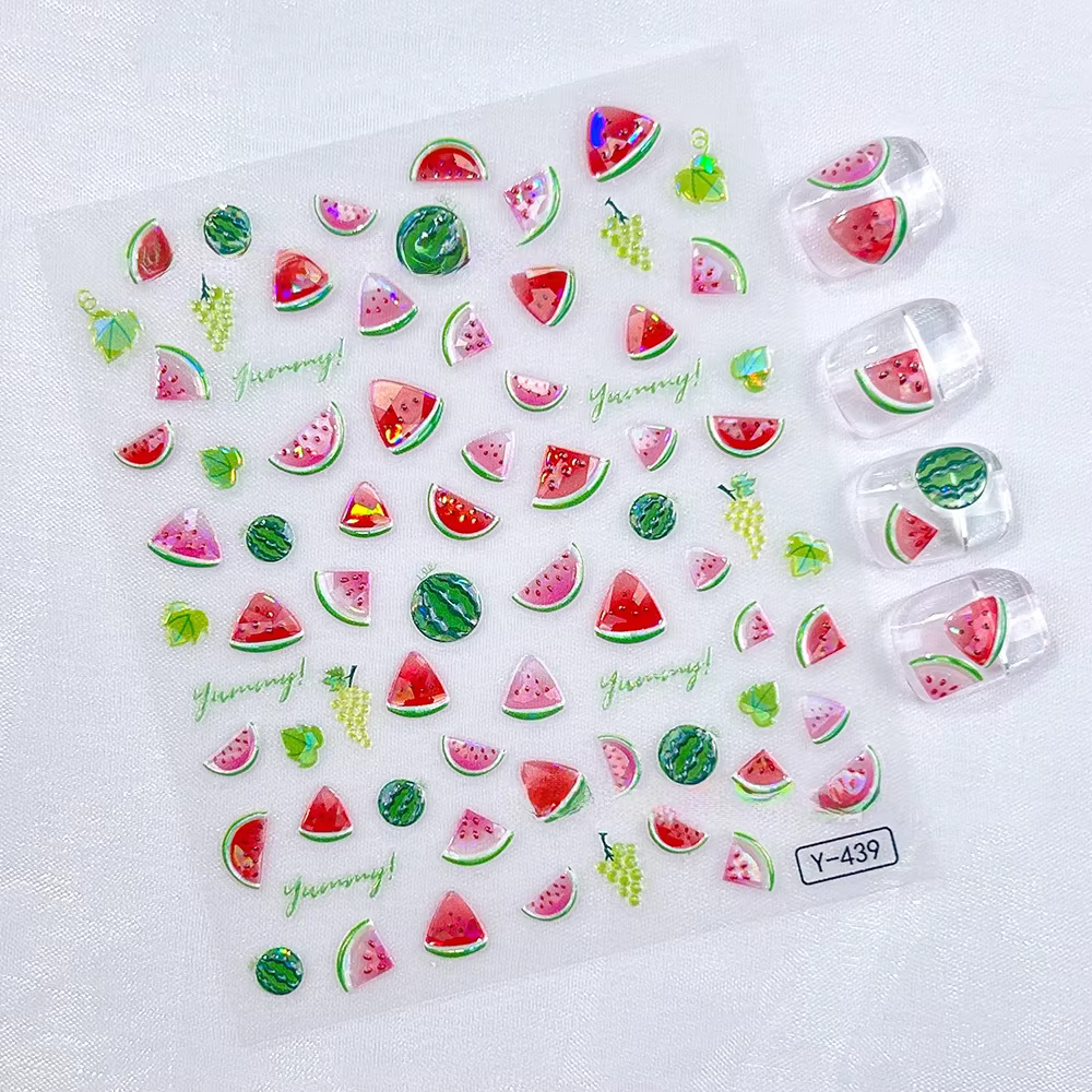 Autocollant d'art d'ongle de fruit rouge vert pastèque citron manucure