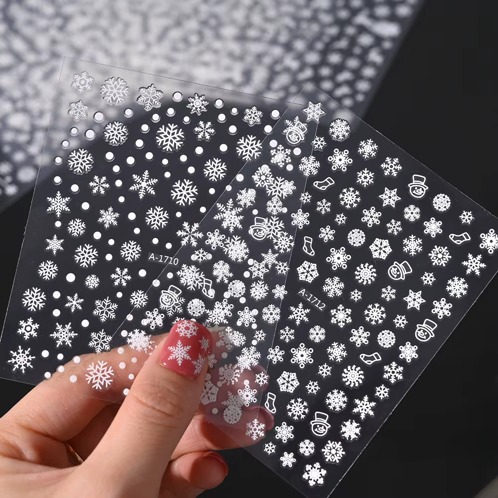 1sheet White Snowflake 3D Christmas Nail Art Stickers Self-Adhesive Xmas Snowy Winter
