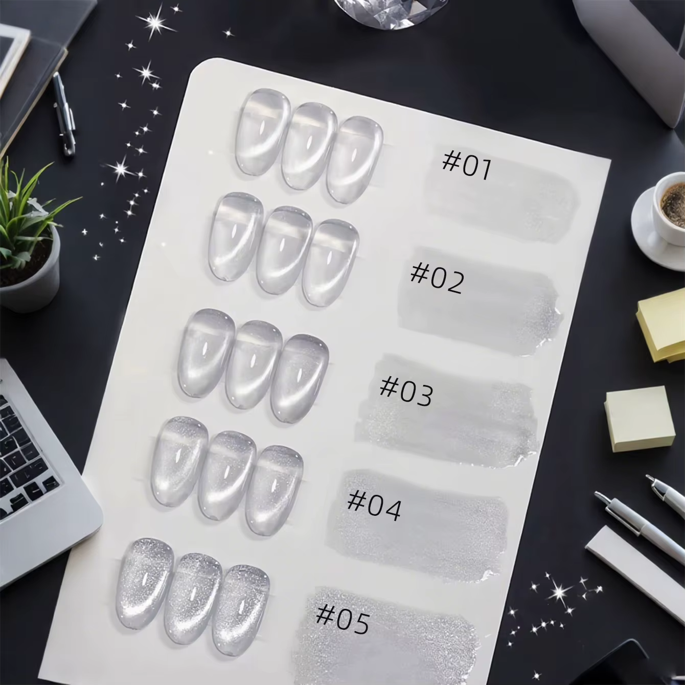 MIANEL 2026 Vernis à ongles gel œil de chat blanc transparent universel avec perles de verre pour manucure