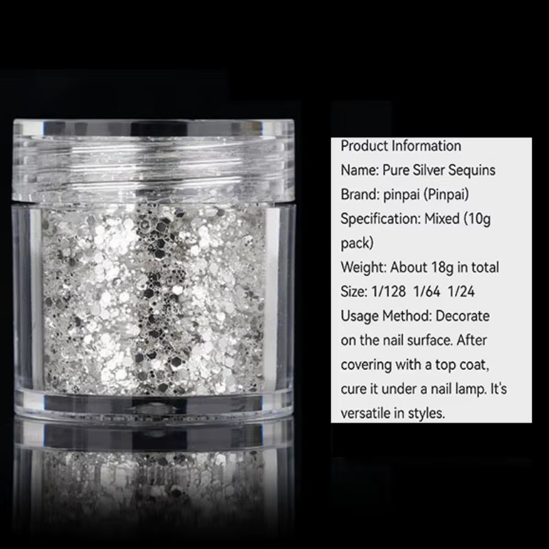 Mélange de paillettes pour ongles en argent pur scintillant