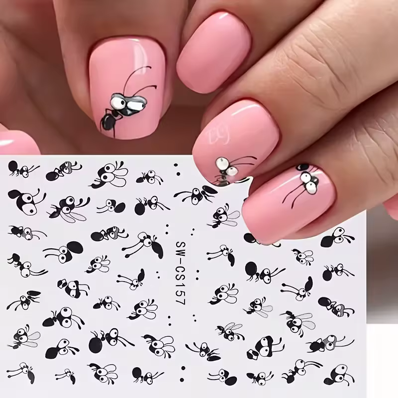 Autocollants pour ongles en forme de fourmi de dessin animé mignon