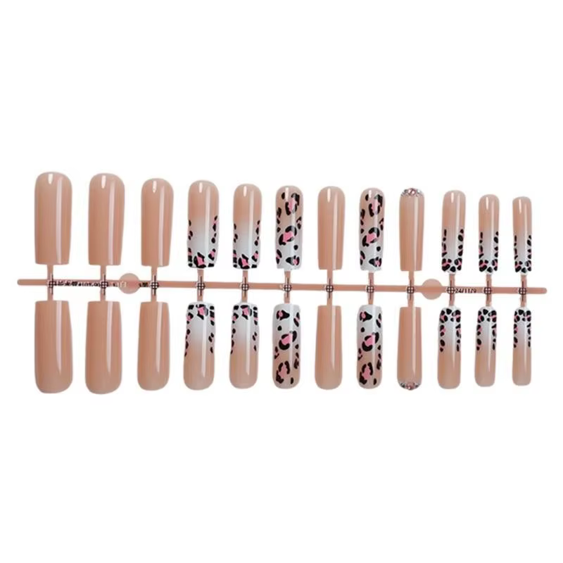831E 24pcs Leopard Fake Cercine Press on False Tips Artificiel