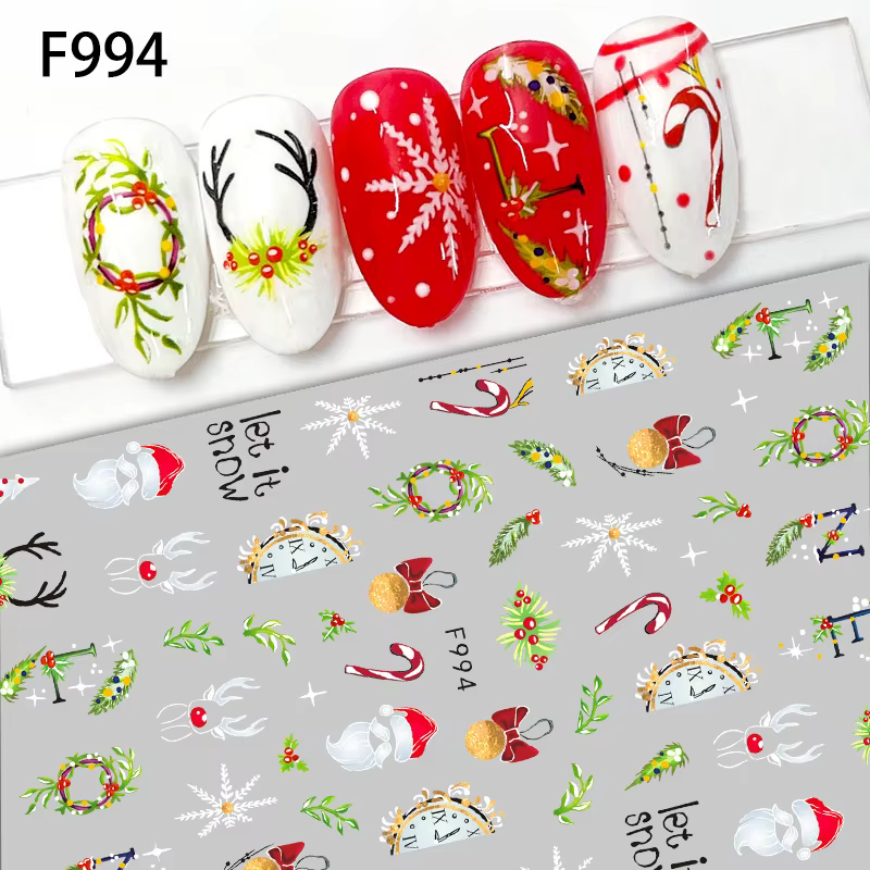 Autocollants pour ongles sur le thème de Noël avec des rennes