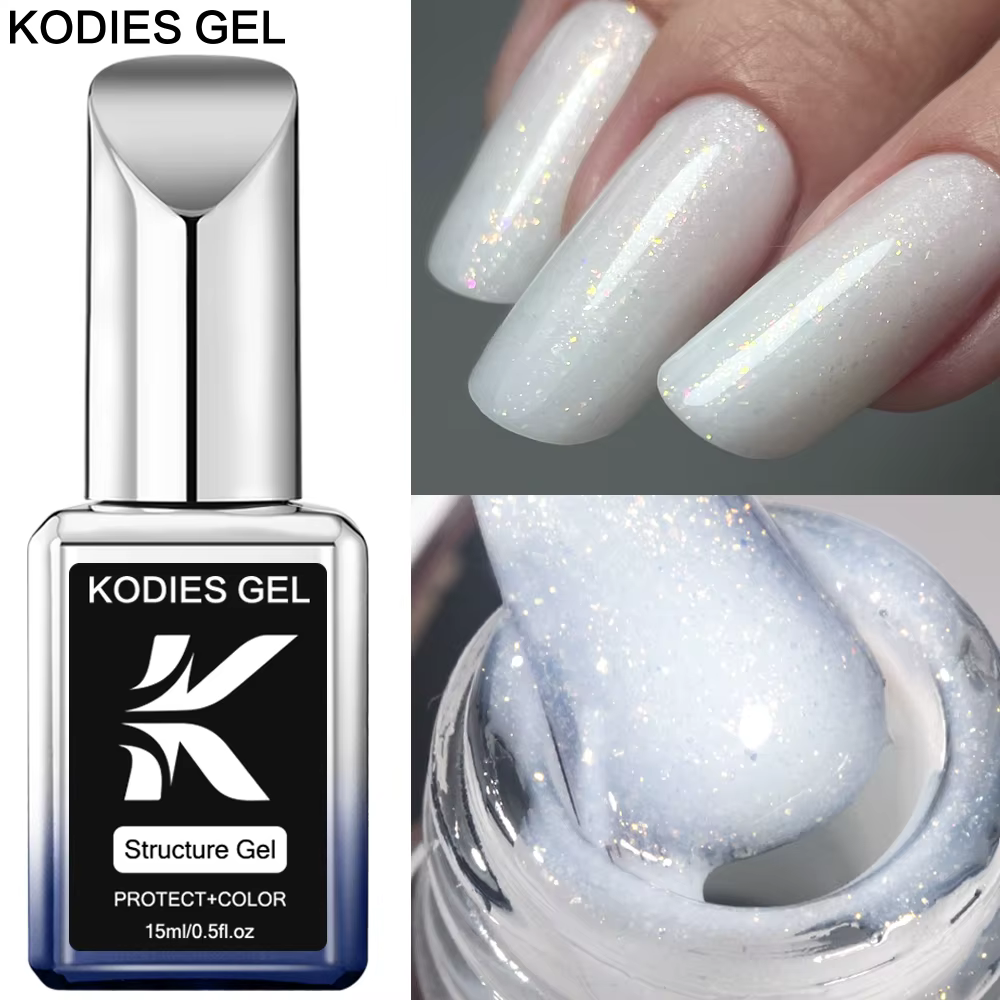 KODIES GEL Kitty Base en caoutchouc blanc Gel vernis à ongles perle brillant 15ML Semi Permanent UV Structure auto-nivelante Gels de Construction