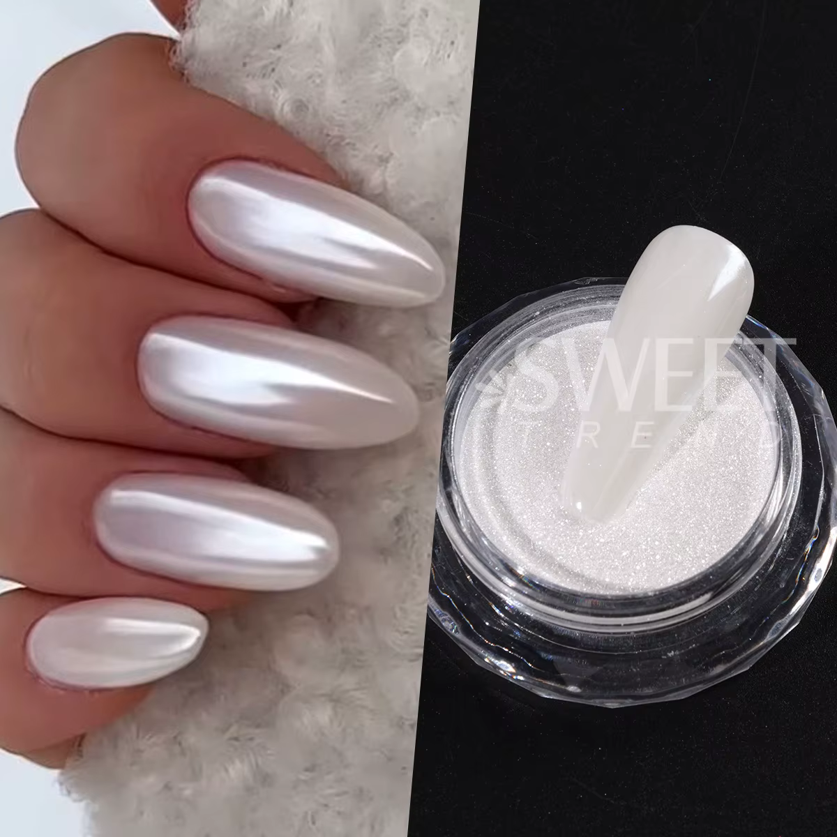Poudre chromée pour ongles blancs brillants à l'eau