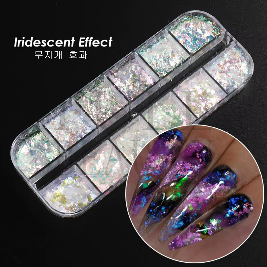 12 grilles irisées pour ongles