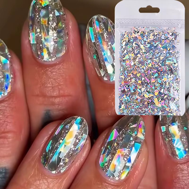 Paillettes holographiques argentées irrégulières pour ongles