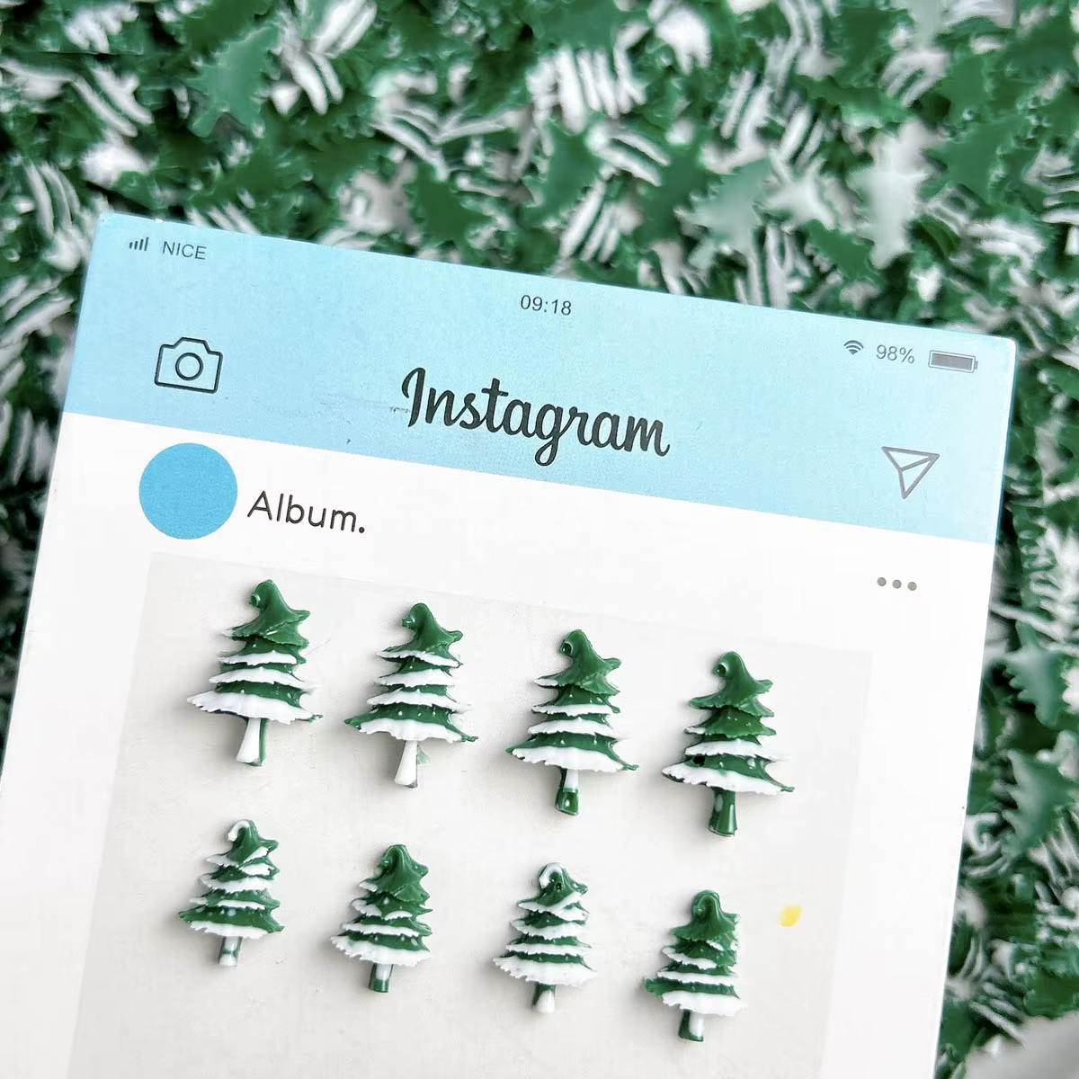 50 pièces 3D créatif arbre de noël résine Nail Art breloques dessin animé simulé neige vert