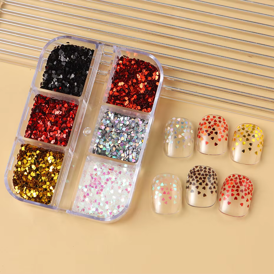 6 grilles Y2K mignon coeur paillettes ongles