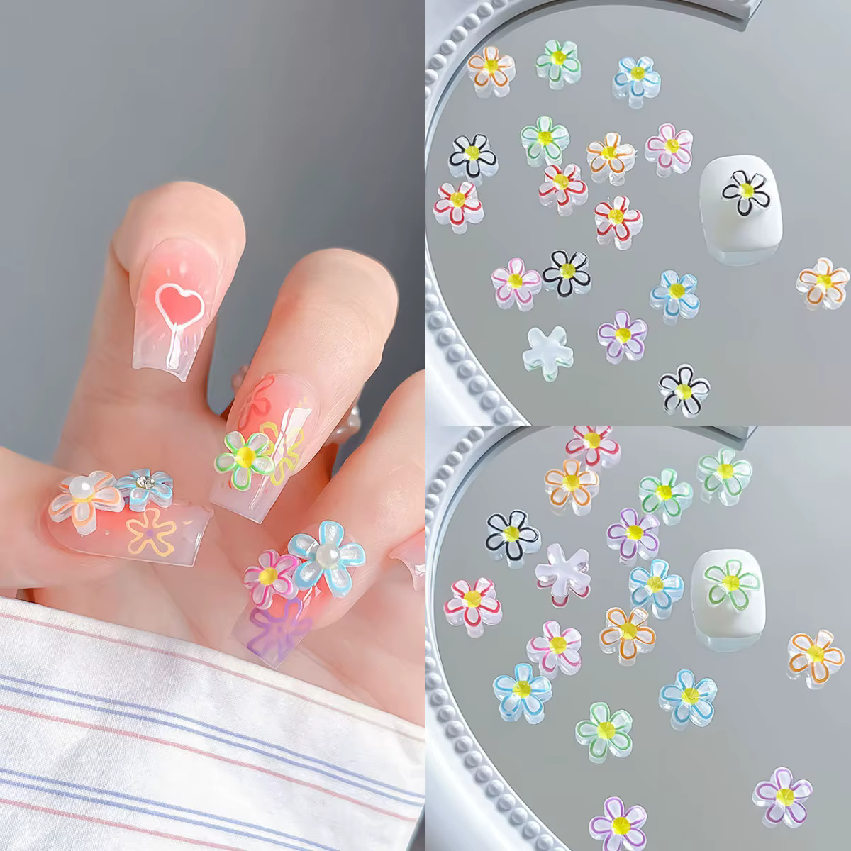 Résine de gelée colorée marguerite tournesol Rose fleur mignon ongles strass Nail Art décorations breloques accessoires outils de manucure