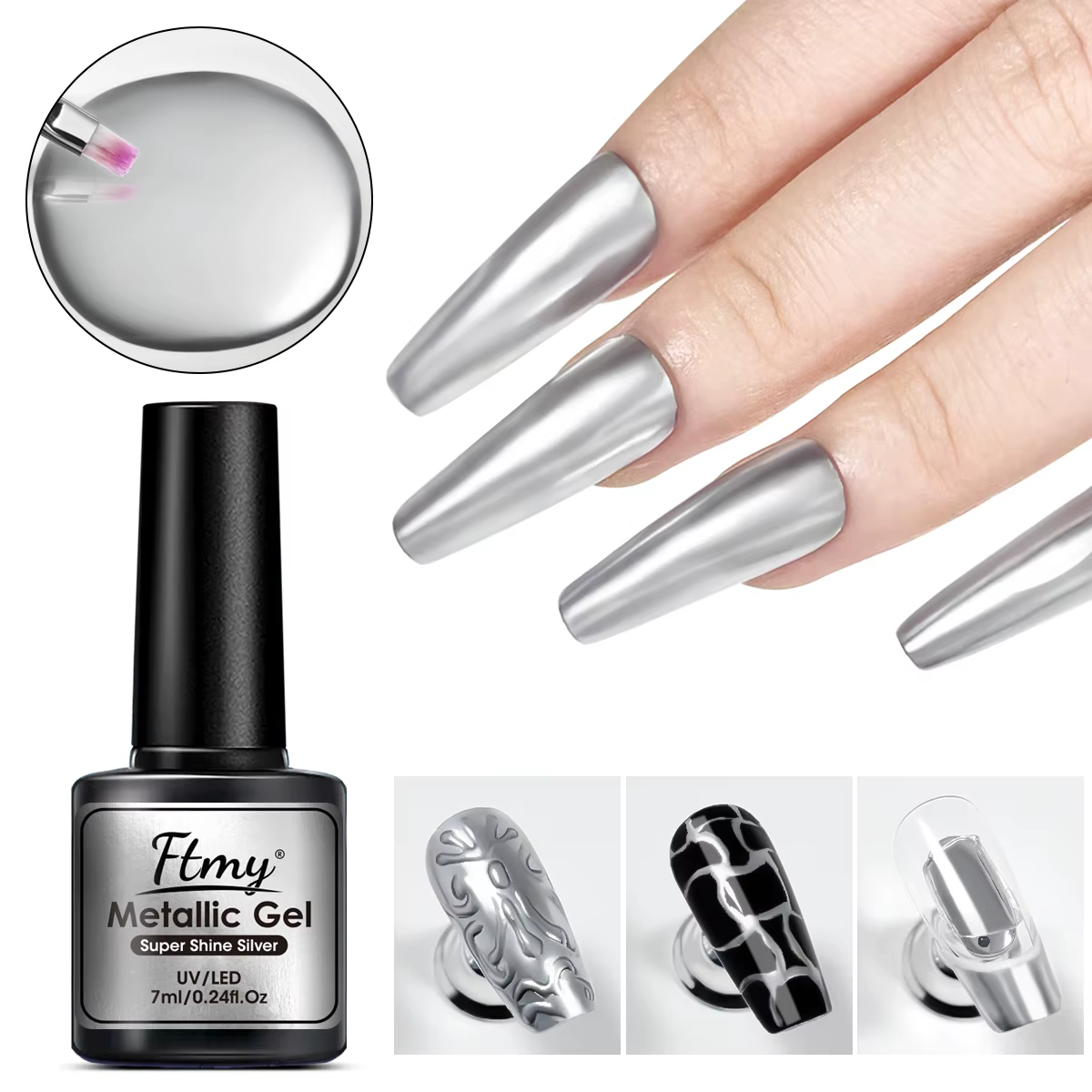 Gel métallique argenté pour Nail Art