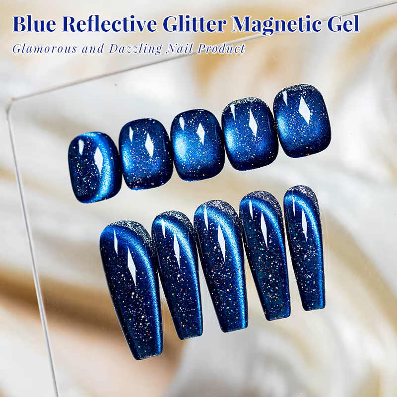 Vernis Gel Magnétique Réfléchissant Bleu Pailleté 7ml Effet Ciel Étoilé Ultra Scintillant Semi-Permanent Soak Off UV Fournitures pour Ongles