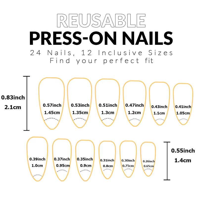 96 faux ongles en acrylique courts en forme d'amande