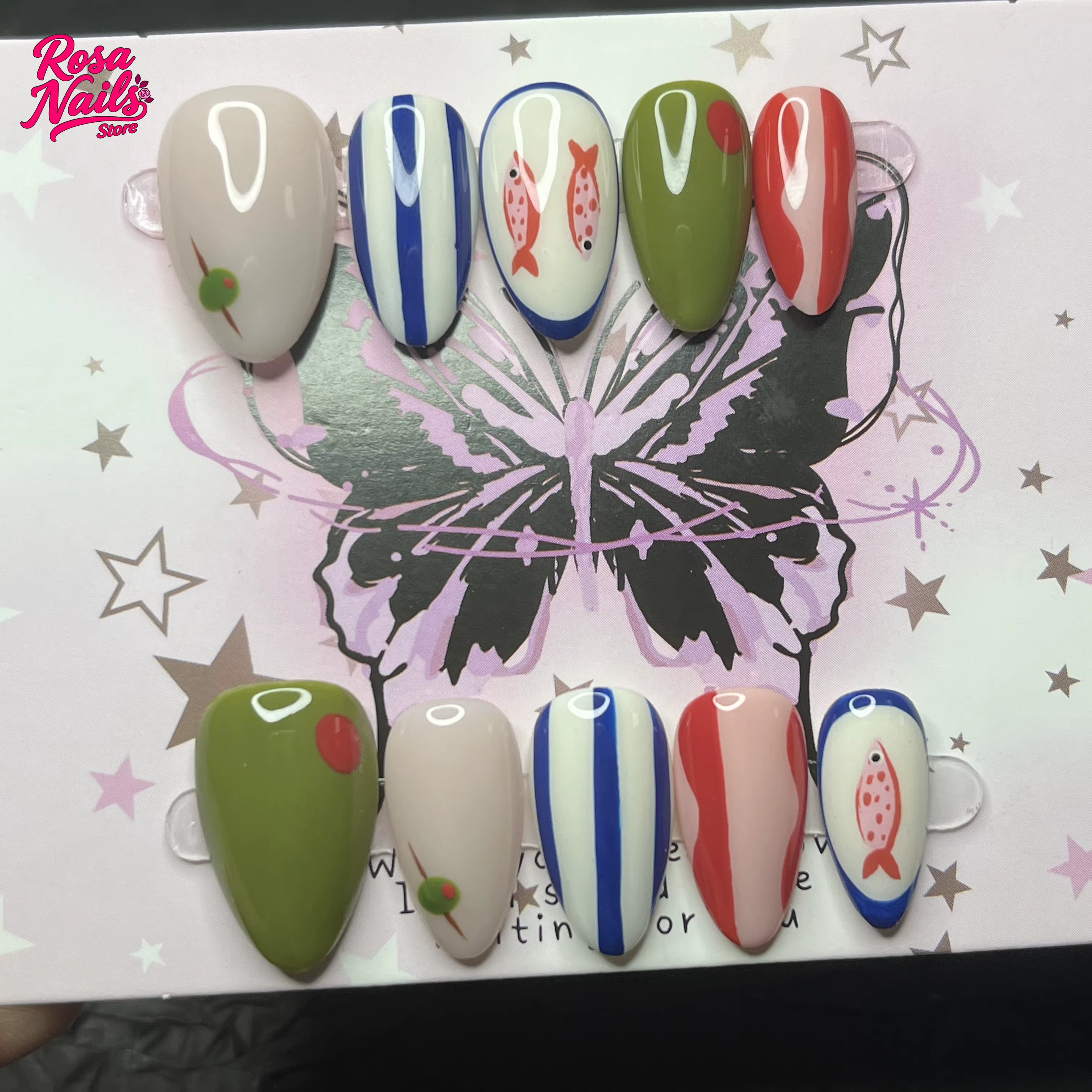 10 pièces presse à la main sur les ongles peints