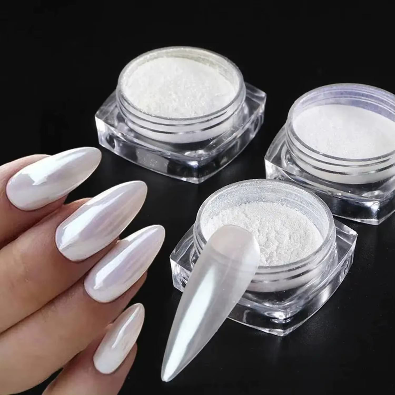 Perle blanc frottant sur Nail Art paillettes poussière Chrome aurore jaune violet manucure décorations miroir sirène ongles poudre Pigment