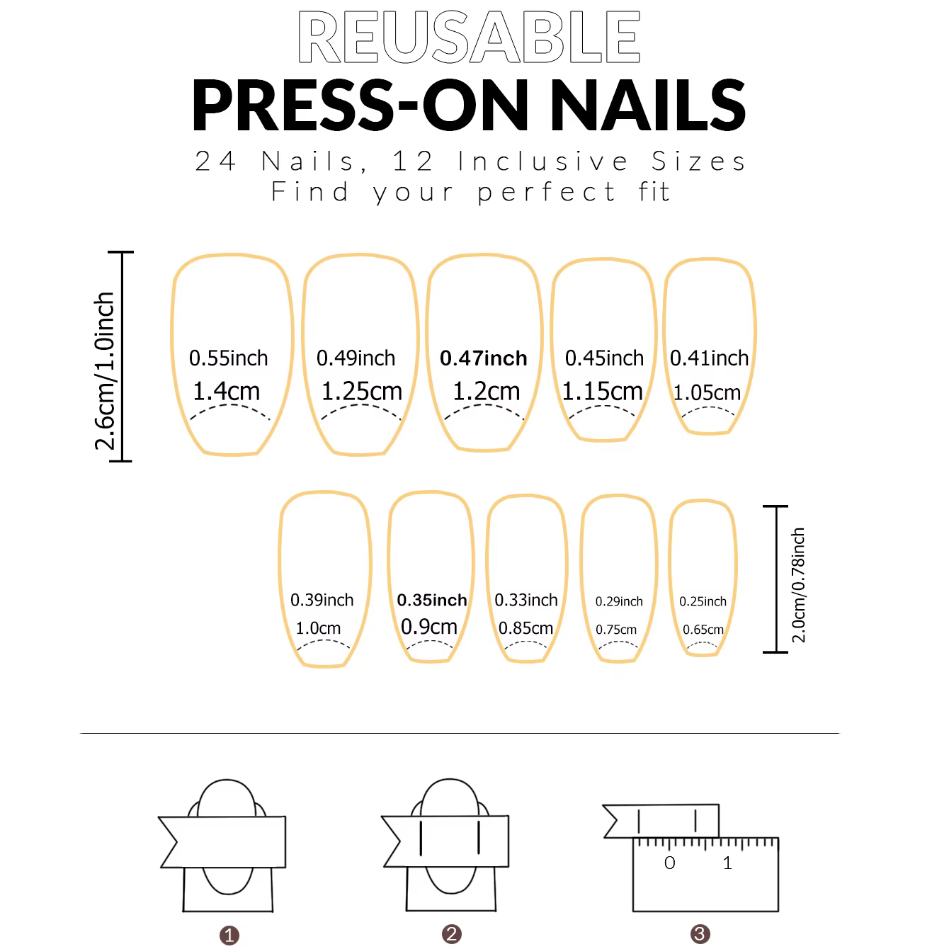 24 faux ongles avec 1 colle à ongles et 1 lime à ongles