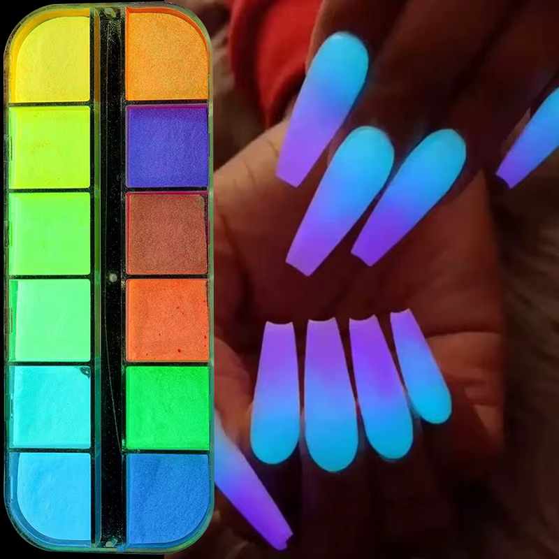2 boîtes de pigments pour ongles arc-en-ciel néon