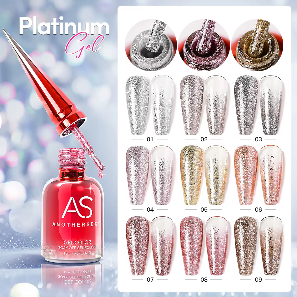 AS 15ml Sparkle platine Gel vernis à ongles brillant rose or argent paillettes peinture Gel dessin Semi Permanent Tpo gratuit vernis