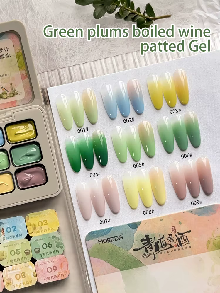 Gel semi-solide pour ongles 9 couleurs, motif prune verte et vin bouilli, effet estompé, haute saturation, populaire, en pot, pour salon de manucure
