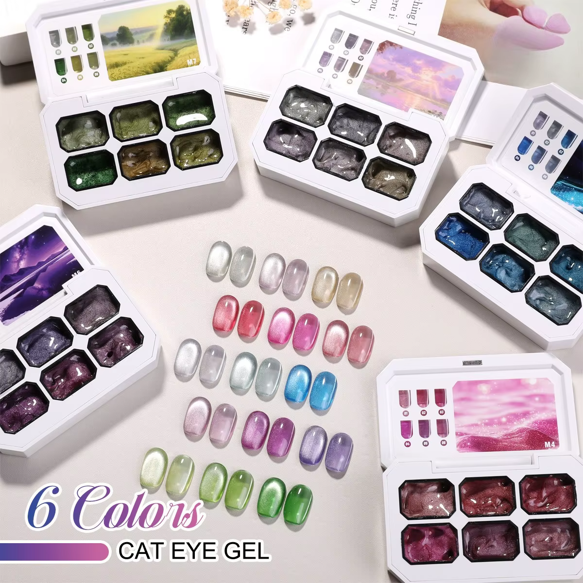 Gel magnétique pour ongles effet œil de chat 2g x 6 couleurs