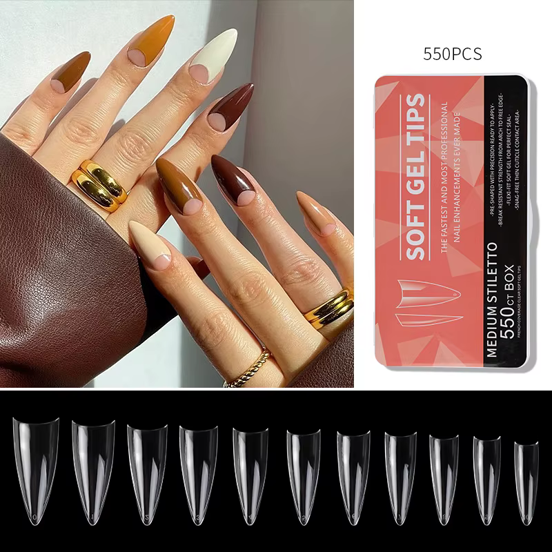 440/550 pièces clair acrylique longs faux ongles Capsules amande cercueil français pleine demi couverture